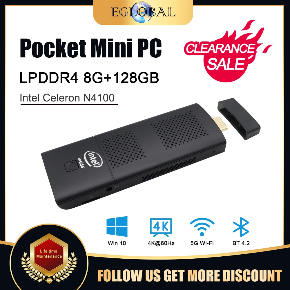 Eglobal Liquidazione Vendita N2-N4100 Pocket Mini Pc Stick 8Gb Ddr4 Ram 128 Ssd Con Computer Da Gioco Intel Celeron N4100 Windows10