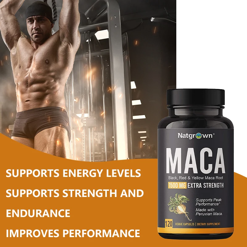 Maca Root Capsules (Black + Red + Yellow), Men's Health & Natural Energy, Mood & Performance, Muscle