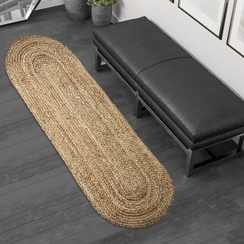 

Rug Oval Runner Jute Carpet Handmade 100% Natural Jute Rustic Look Hand Braided Bedroom Decor Living Room Home Rugs