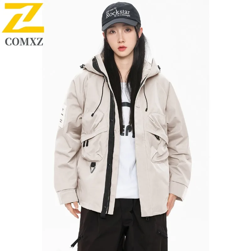 COMXZ Men Outdoor Jacket Versatile Hooded Mountaineering Windproof Motorcycle Jacket Casual Daily Wear Style Autumn Zipper Coat