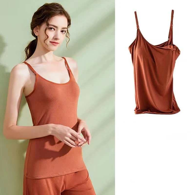Summer New Pregnant Women's Breastfeeding Sling Vest Postnatal Feeding Clothes with Chest Pad Maternity Women Casual Nursing Top