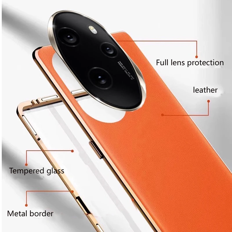 Luxury Double-Sided Tempered Glass Leather Phone Cover with Protective Bumper