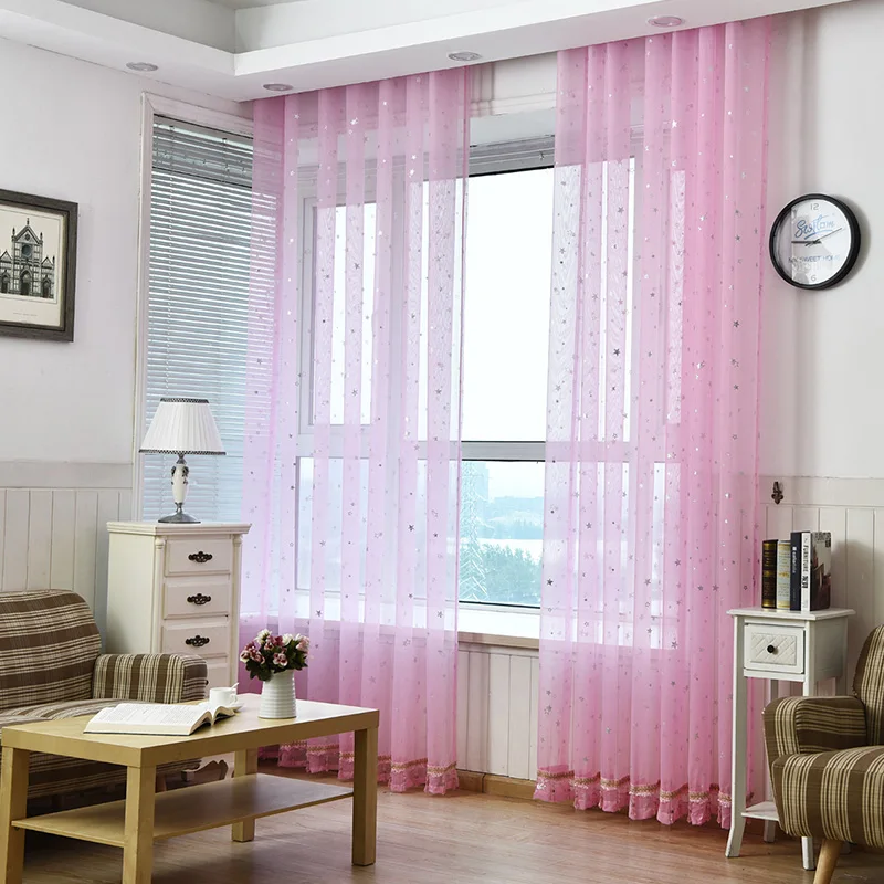 Window Curtains Shine Star Kids White TulleCurtain For Living Room Kitchen Blue Pink Yarn Curtains For Bedroom Child Green Cortinas Decor