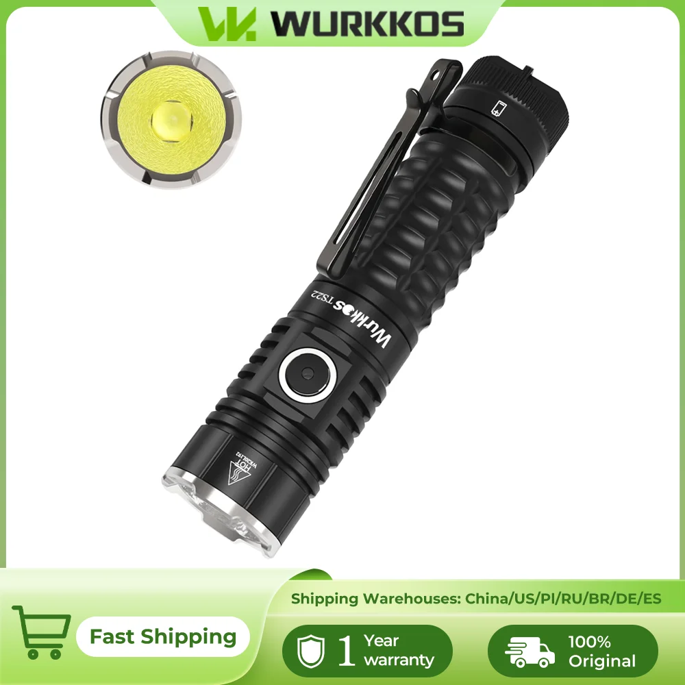 Lampe torche rechargeable Wurkkos TS22 21700 avec LED XHP70D HICRI, 4500 Lm, capuchon magnétique et recharge inversée pour la randonnée