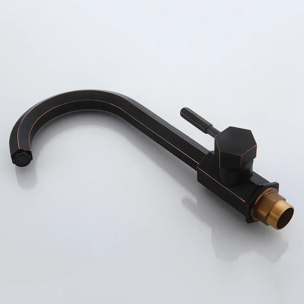 

360 Rotate Spout Kitchen Sink Faucet Single Lever Oil Rubbed Bronze 2 Hose Hot Cold Water Mixer Tap Cock WF-5089Kitchen Faucets