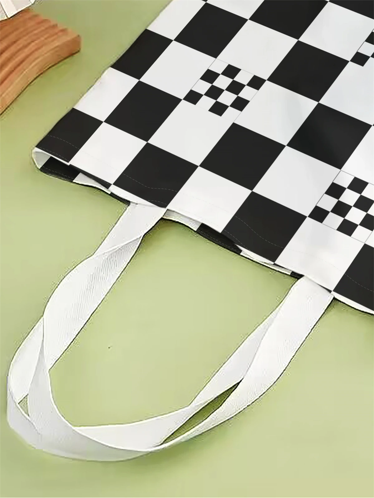 1pc,checkerboard handbag, reusable fashionable handbag, multifunctional handbag, printed canvas shopping bag