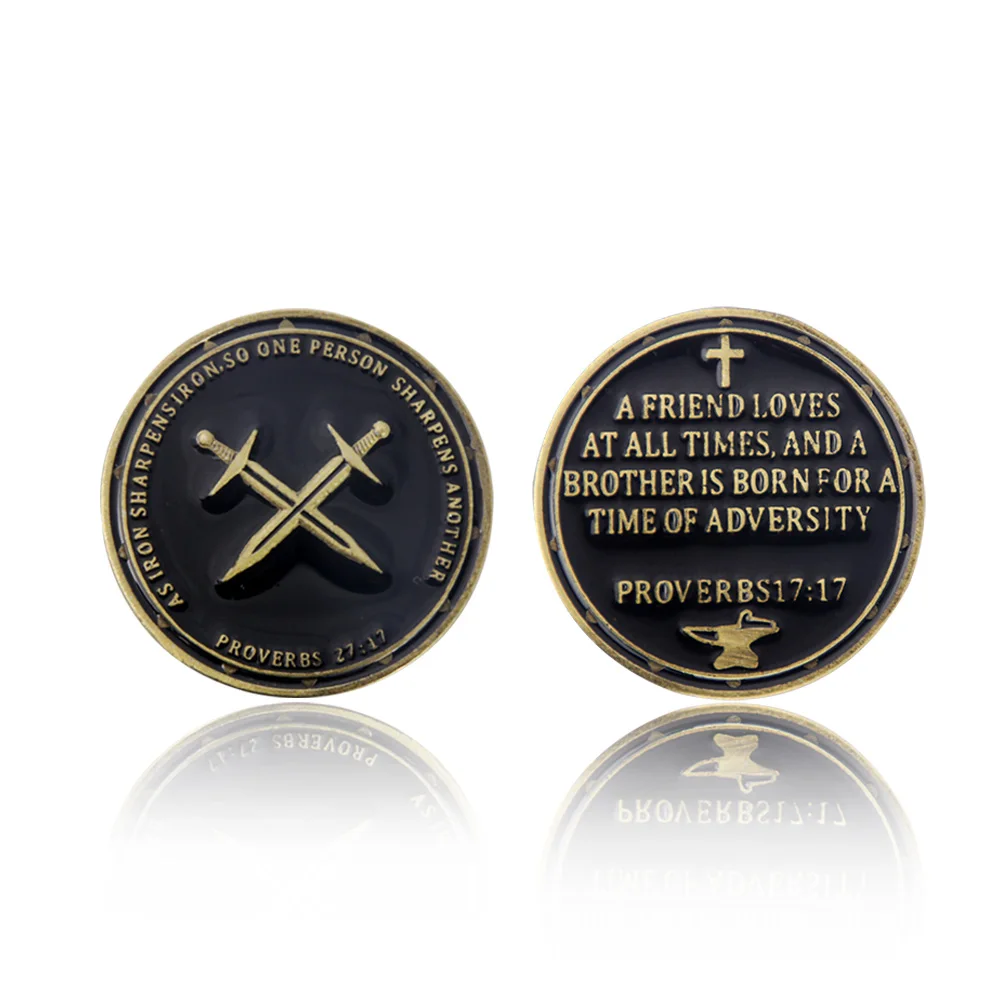Armatura Di Dio Spade Di Ferro Croce Di Incudine Incrociata Moneta Commemorativa Sharpens Iron Proverbi 27:17 Double Sided Coin Collection Gift