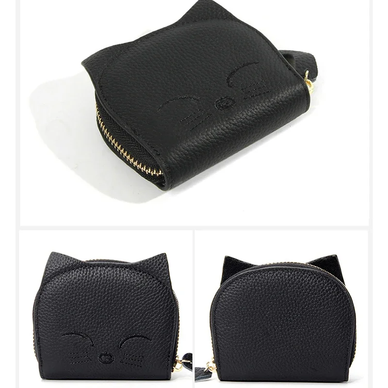Genuine Leather Credit Card Holder for Women Zipper Cards Case Accordion Small Card Wallets Zip Around Name Card Case Organizer