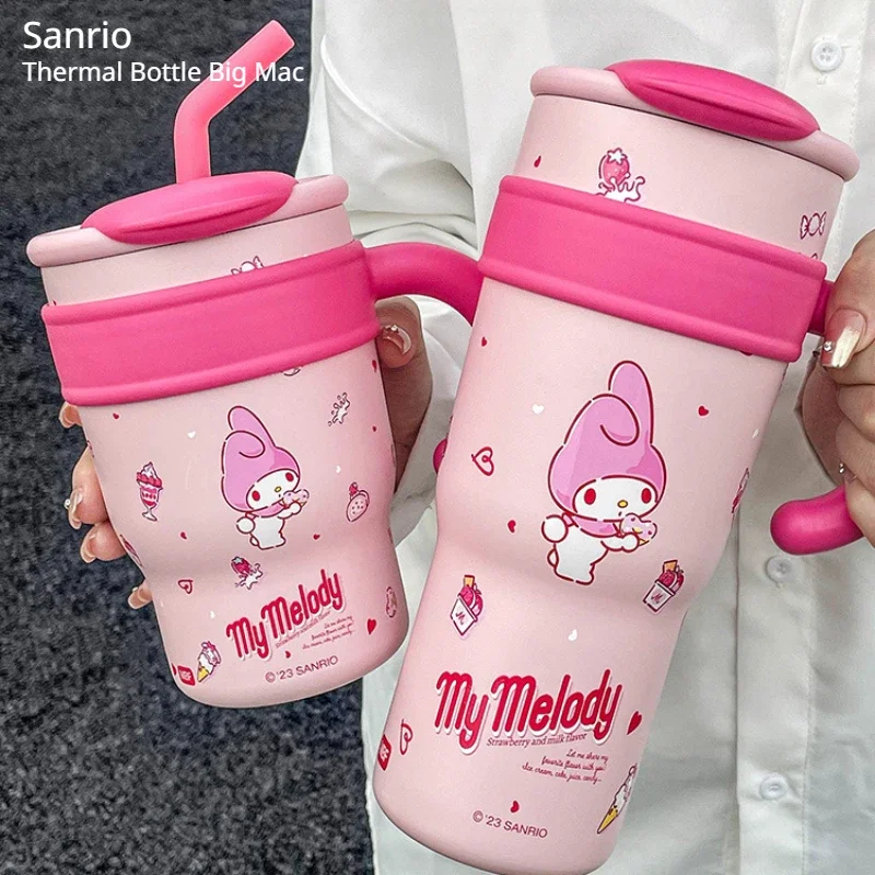 

Autumn 700ml 1200ml Sanrio Hello Kitty Kuromi Cinnamoroll Melody Thermal Bottle Big Mac Kawaii Water Cup Thermos Cup Girl Office