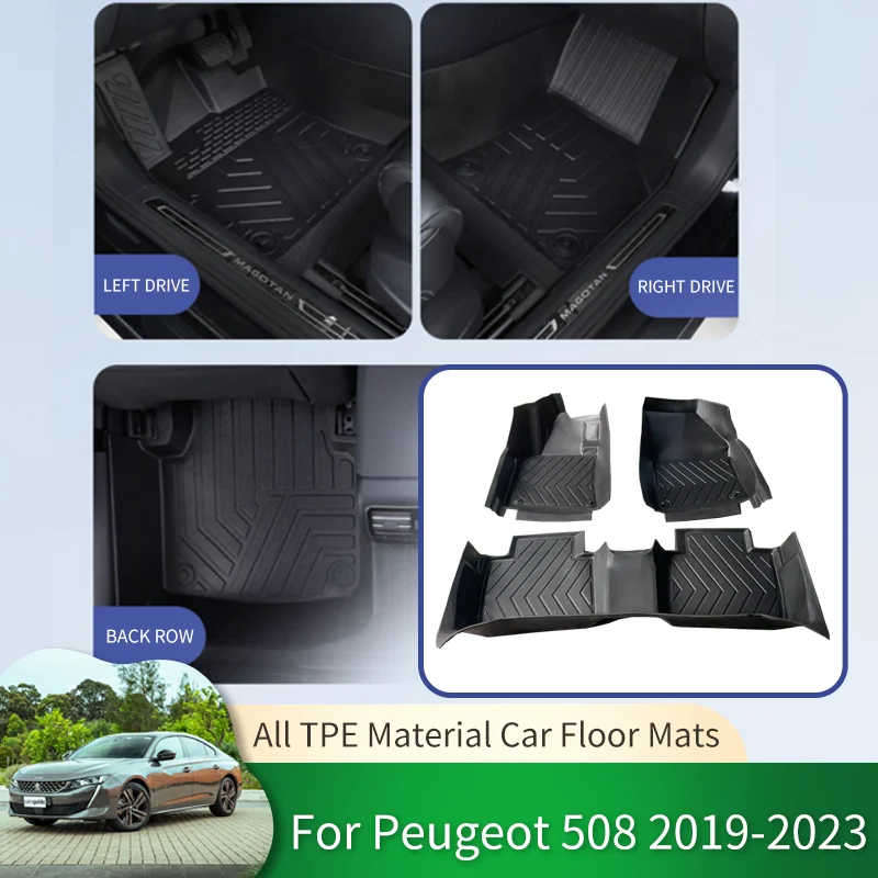 

TPE Full Surround Car Waterproof Non-slip Floor Mats Protective Liner Foot Pad Carpet Accessories for Peugeot 508 R83 2019~2023