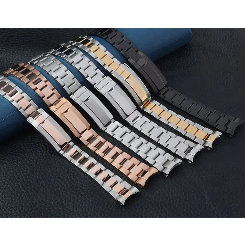 

20 21mm Crown Logo Silver Black Rose Gold Solid Stainless Steel Bracelet For Rolex Submariner Deployment Clasp Watchband