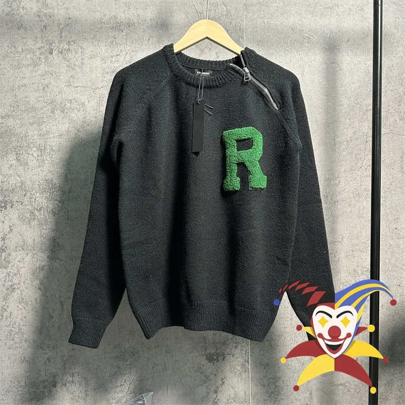 

Black RAF SIMONS Vintage Towel Embroidered Flocked Half Zip Sweater Men Women Casual Sweatshirts