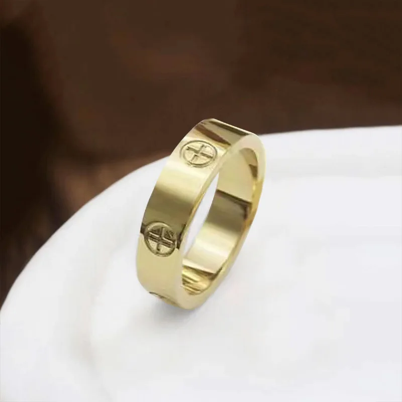 Stainless Steel Rose Gold Color Love Ring for Women Men Couple CZ Crystal Luxury Brand Jewelry Wedding Gift