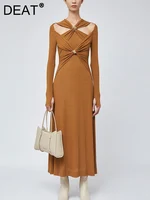 فستان نسائي محبوك من DEAT ، فساتين متقاطعة أنيقة ، مفرغ للخارج ، خصر بخط مشرق ، متوسط التمدد ، موضة جديدة ، خريف ، أو ، 13DB376 1