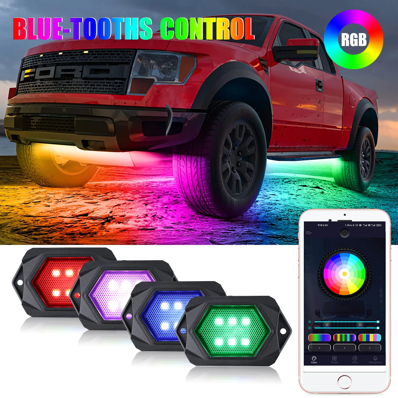 Neon-LED-RGB-Auto-Unterleuchtlicht Fernbedienung / App-Steuerung