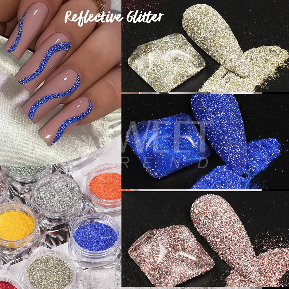 Nail Powder Shiny Reflective Glitter Flash Silver Diamond Crystal Rhinestone Sequins Dip Chrome Dust Nail Art Accessories