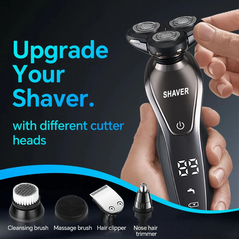 남성용 5-in-1 전기 면도기, 3개의 회전 칼날 장착, USB 충전 지원, 다기능 개인 그루밍 기기