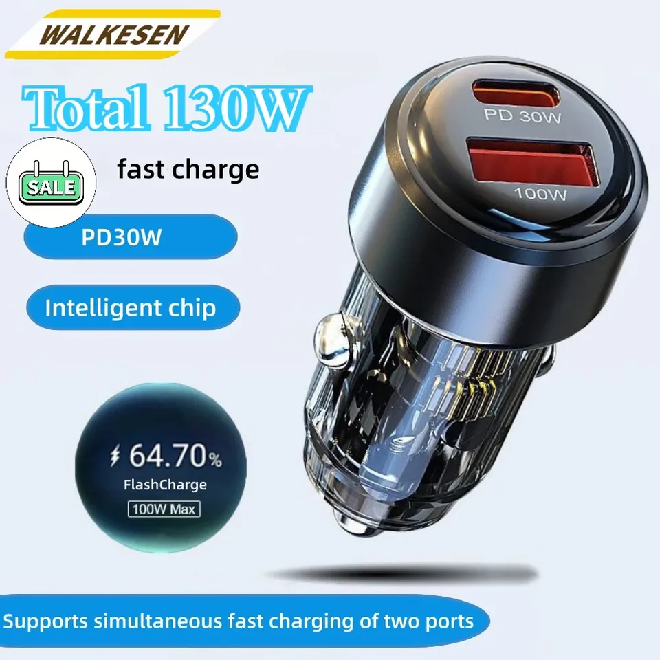 100W USB Car Charger Adapter 30W Type C Fast Charging PD Quick Charger in Car for iPhone 15 Xiaomi Huawei Mobile Phone Charger