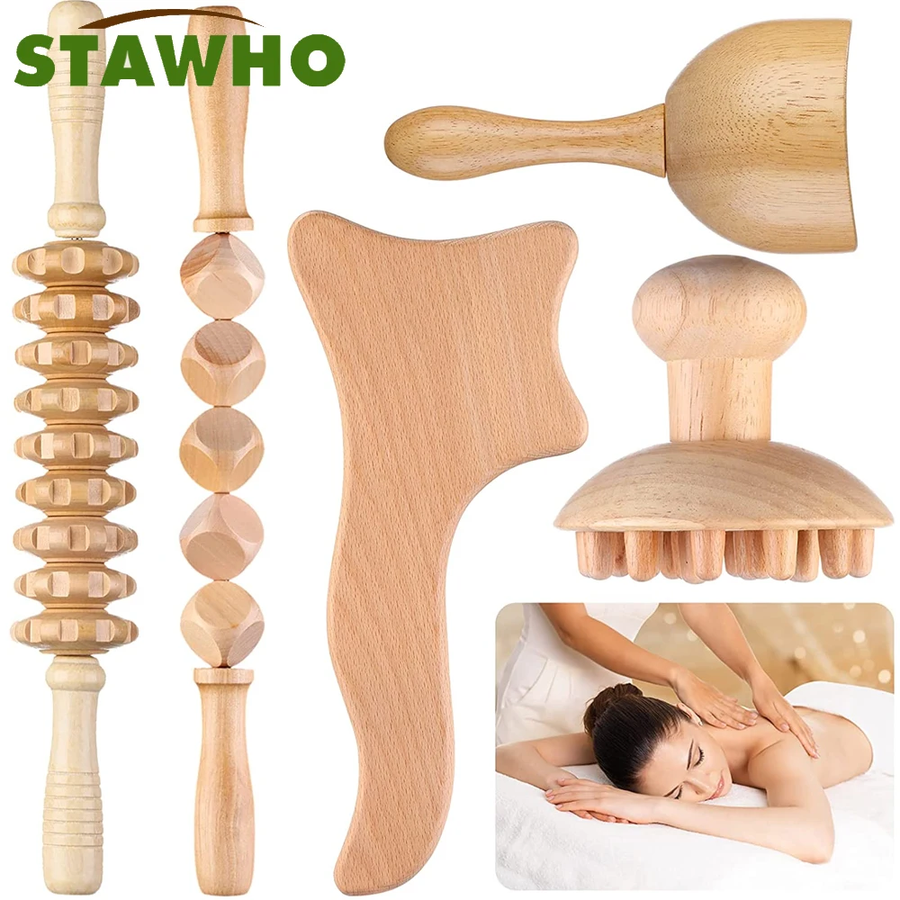 Wood Therapy Massage Tools for Body Shaping Set, Maderoterapia Kit,Wood Therapy Cup & Wooden Massage Roller for Cellulite