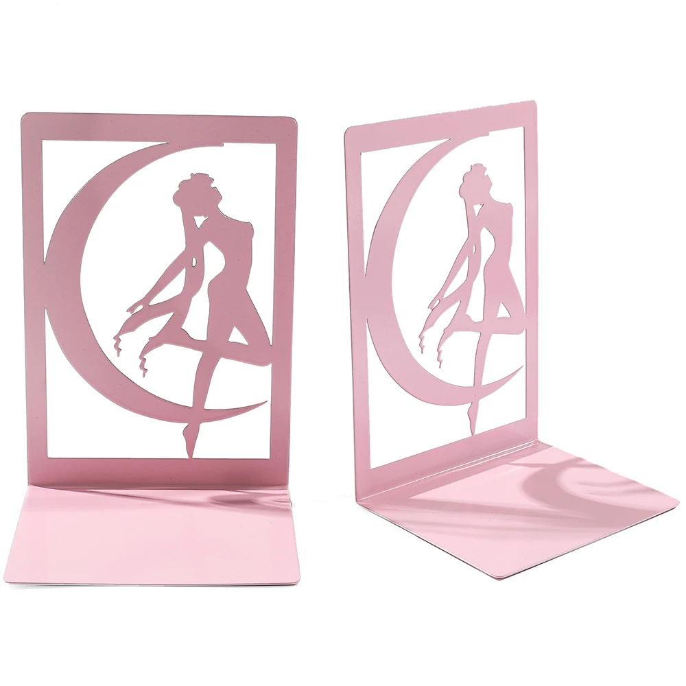 Pink Girl Bookends Non-slip Bookcase Heavy Duty Iron Bookcase Desktop Desktop Organiser Anime Fan Gift 2Pcs book organizer,book holder,book stand,book terminal