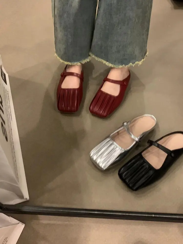 Flat bottomed Baotou half slippers, wearing mother Mary Jane's single shoes on the outside