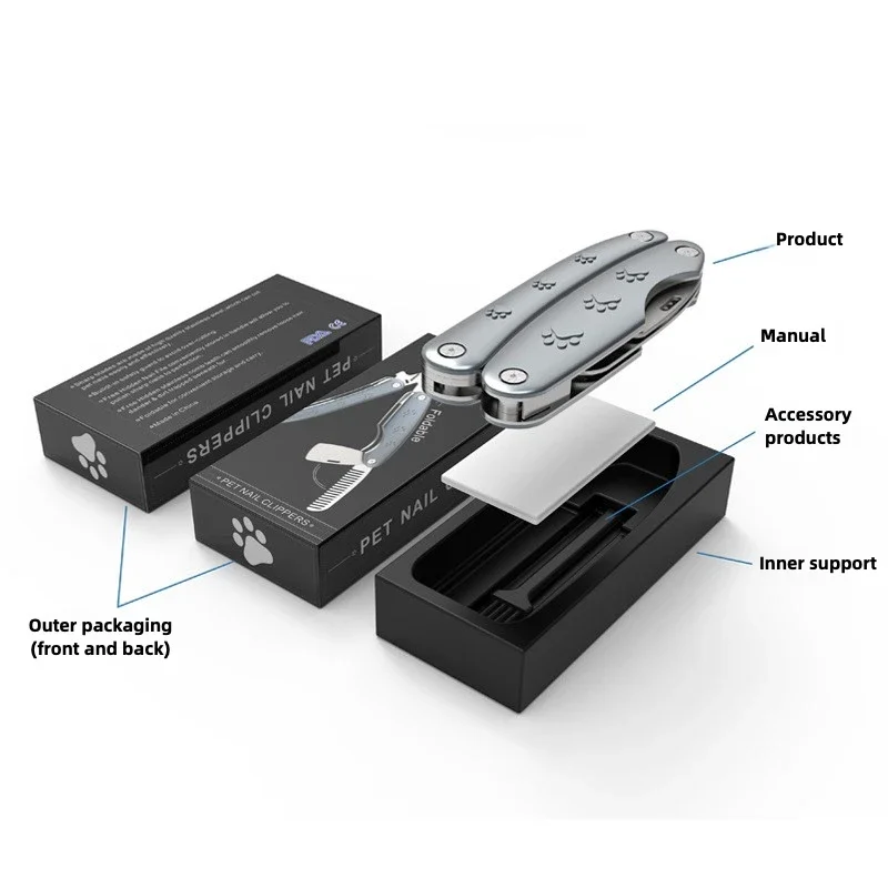 Pet Nail Clippers, Stainless Steel Foldable Multifunctional Cat and Dog Nail Clippers, Scissors, Pet Supplies