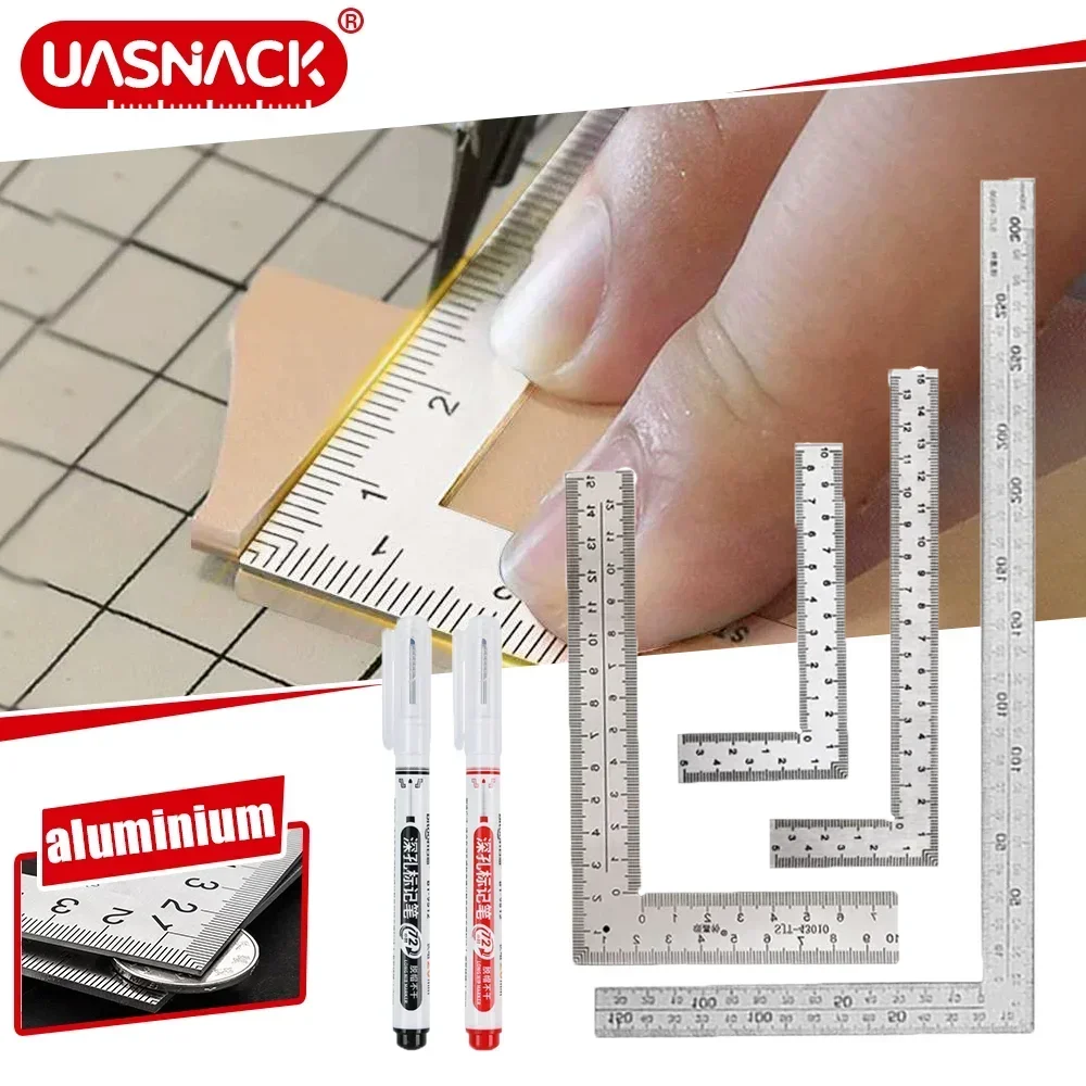 L-shaped Ruler 90 Degree Right Angle Ruler Metal Steel Square Set Thicker Woodworking Ruler Measurement Tool Gauge for Office