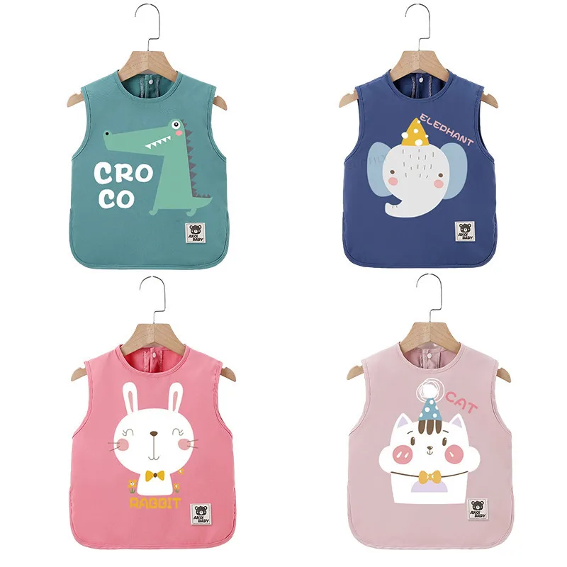 Cute Cartoon Baby Bibs Waterproof Infant Boy Girls Eating Bib Children Drawing Sleeveless Apron Kids Toddler Feeding Burp Cloths feeding bib