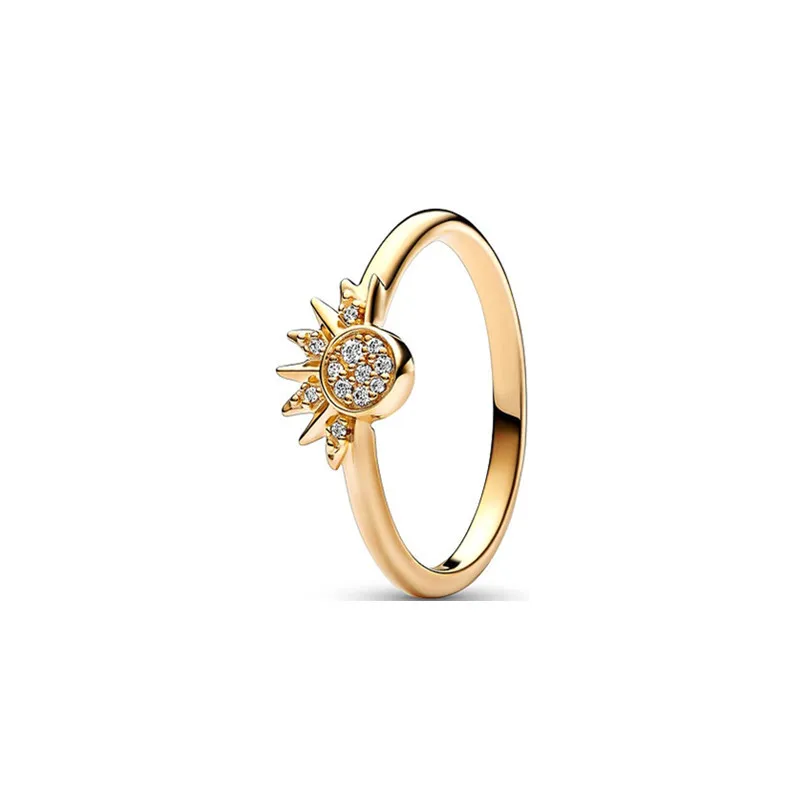 2025 Hot Selling Wholesale Gold Color Sun Heart Bow Size 6 7 8 9 Ring Rings For Trenday Women Jewelry 925 Sterling Silver 6