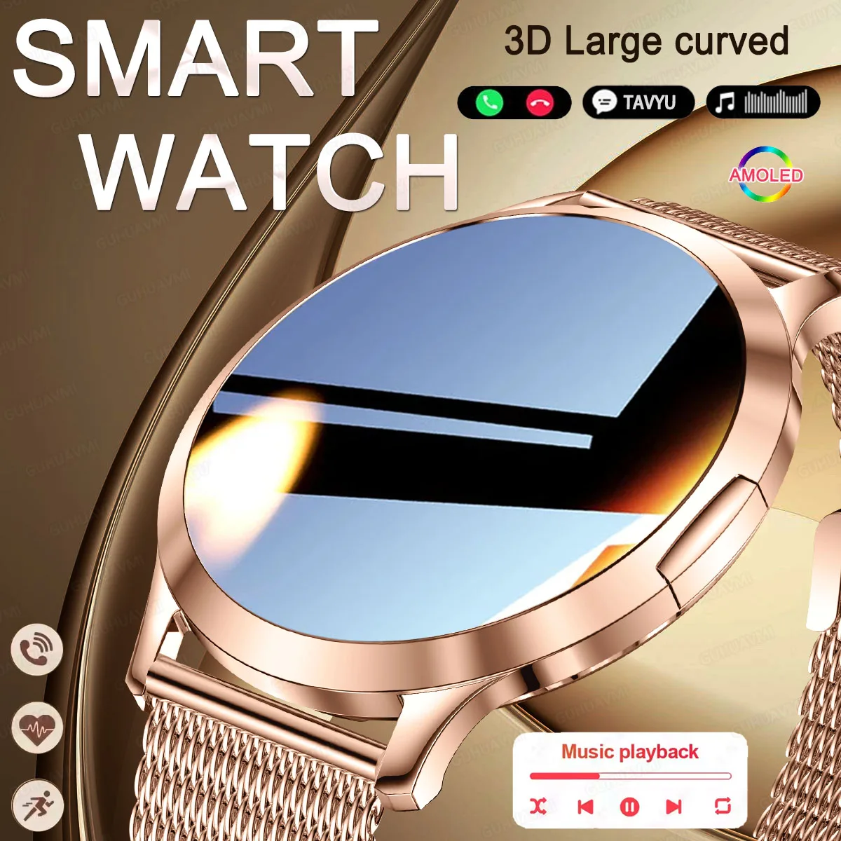 2026 New NFC Women Smart Watch 1.32 "Full HD Touch Screen Blood Pressure IP69K Waterproof 7.3mm Ultra Thin Ladies' Smart Watch 1