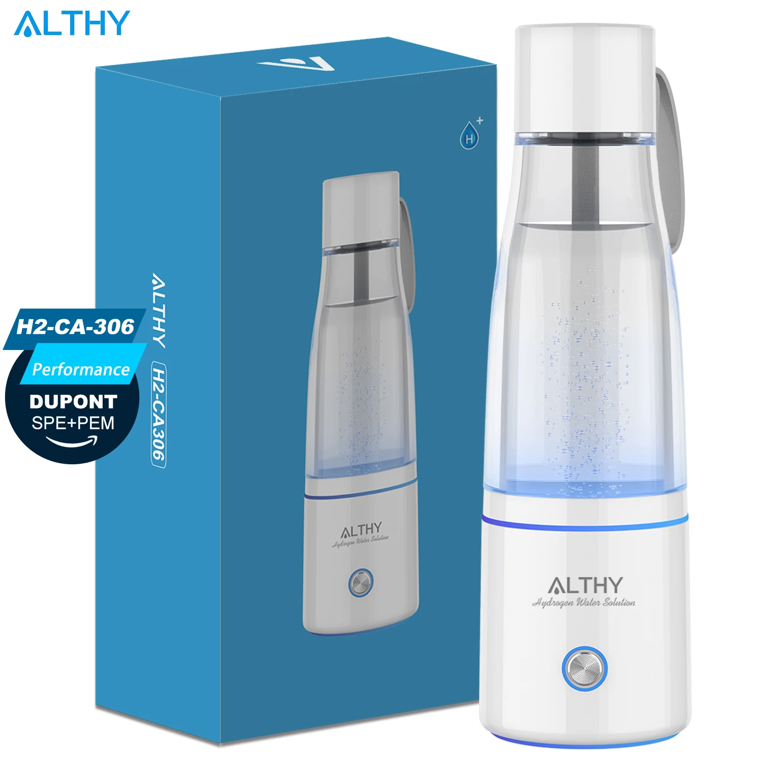 

ALTHY Premium Molecular Hydrogen Water Generator Bottle DuPont SPE+PEM Dual Chamber Maker + H2 Inhalation Device 5000ppB Max