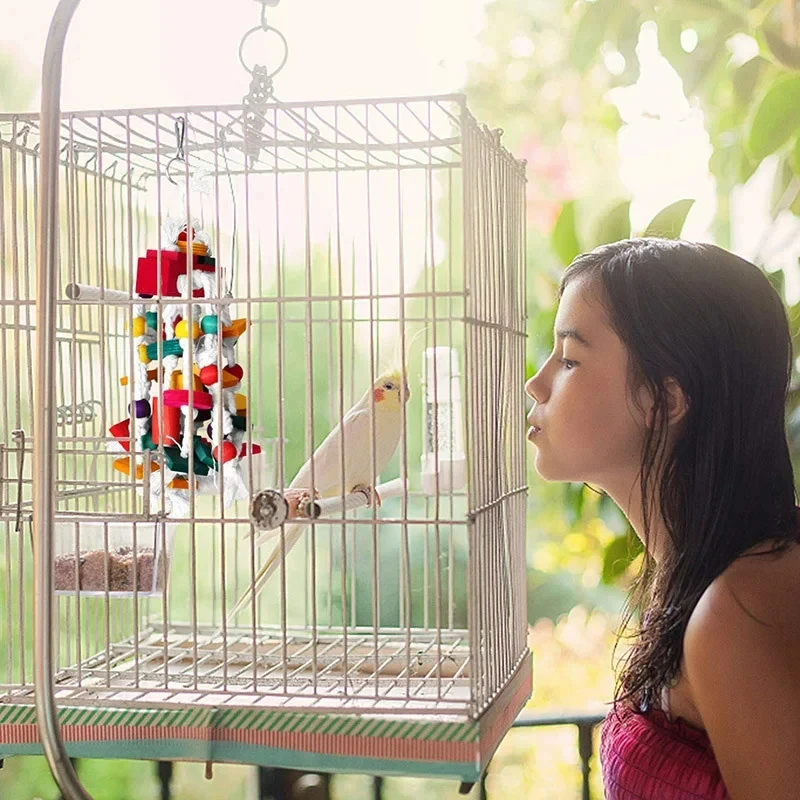 1Pc Bird Toy Funny Wooden Blocks Parrot Chewing Toys Parrots Hanging Chewing Rope Swing Colorful Parrots Chewing Training Tool 3