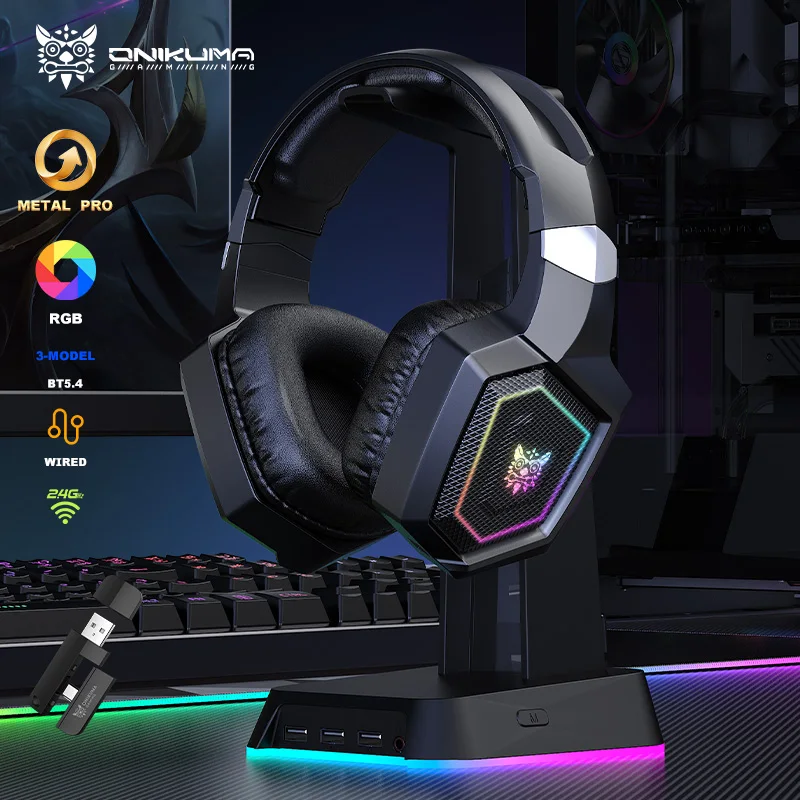 ONIKUMA GT806 Tri-Mode Gaming Headset with Microphone for  PS4, PC, Mobile Devices, 2.4GHz Wireless  5.3  Gaming  Headset 1