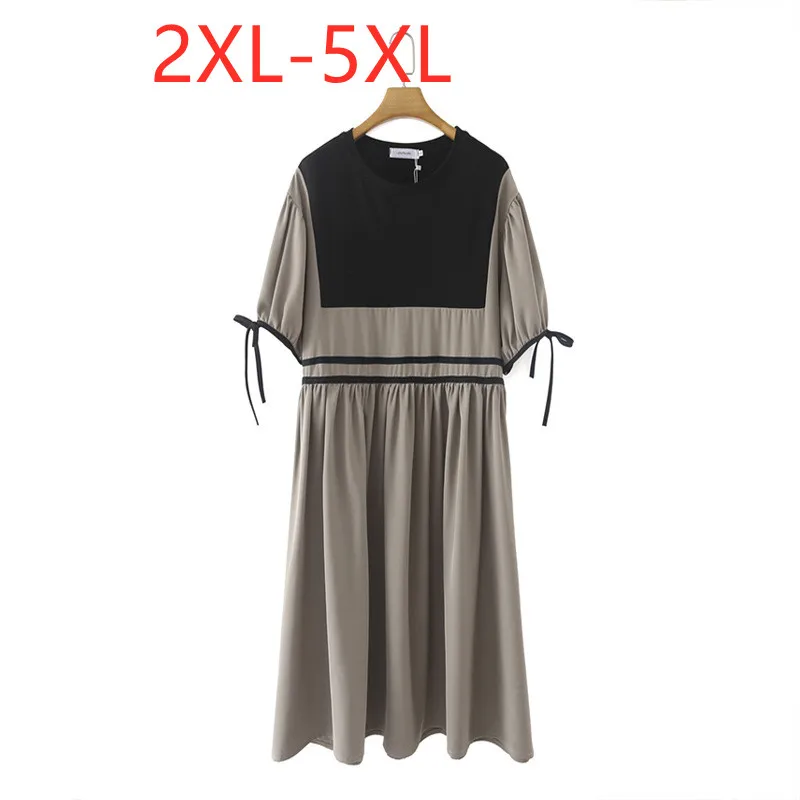 large-women's-spring-and-summer-new-slim-loose-stitched-short-sleeved-plus-size-dress