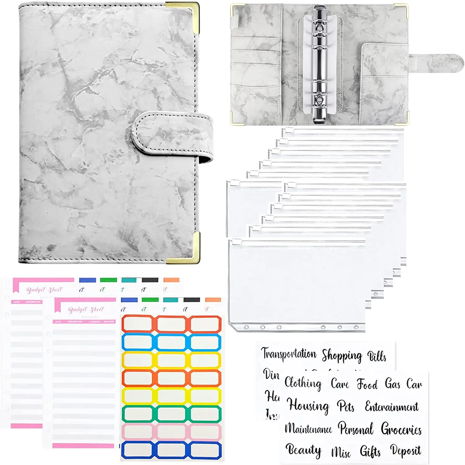 A6 Budget Binder Cash Budget Envelopes System Set with 12pcs Clear Binder Envelopes, Label Stickers, Money Organize for Saving a5 size pu leather binder budget planner organizer with 12pcs binder pockets cash envelopes system for budgeting money saving