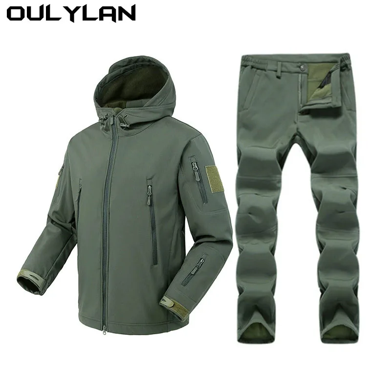 Oulylan Waterproof Jackets Male Hood Coat Combat Fishing Hiking Camping Climbing Skiing Pants Men Winter SoftShell Tactical
