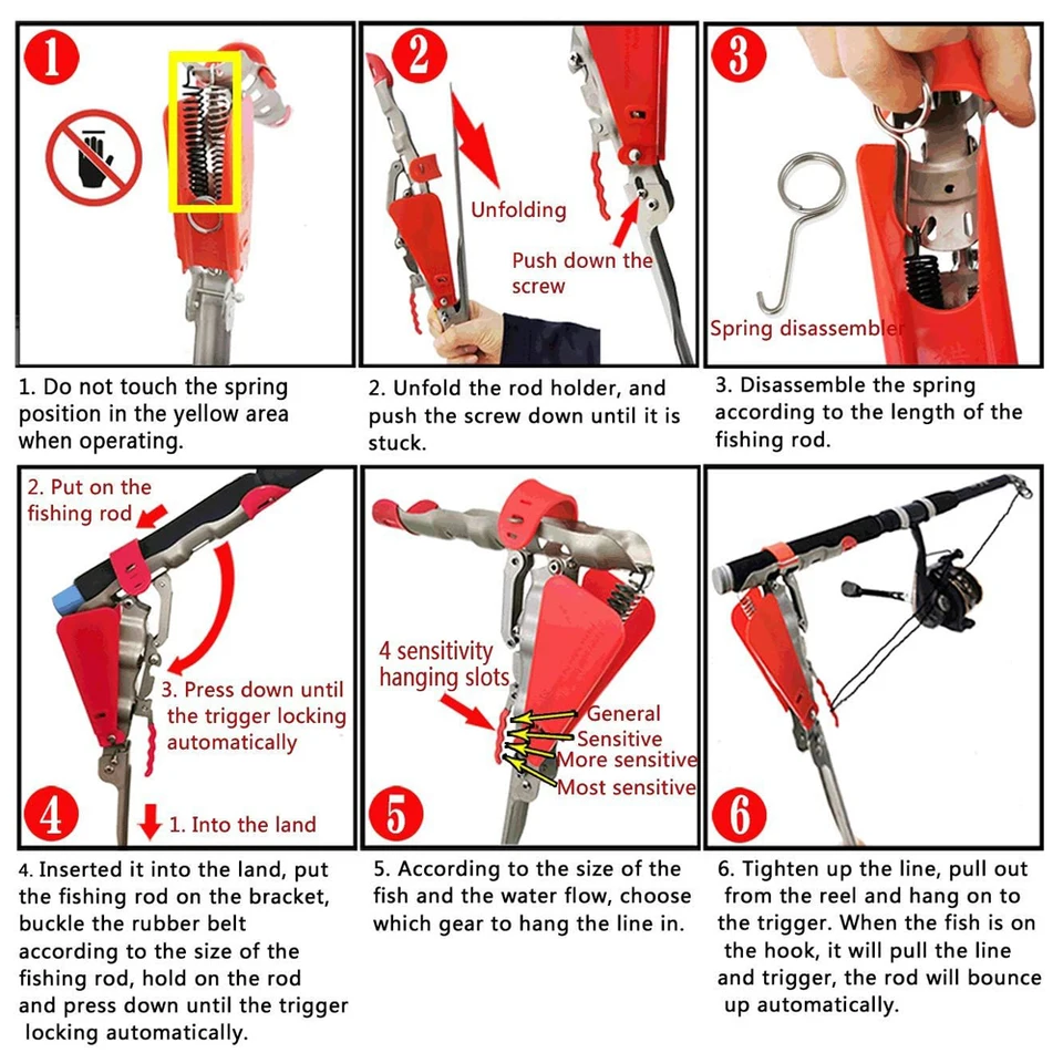 Fishing Rod LBW Auto Hook-Setter Holder Spring-Loaded Stainless