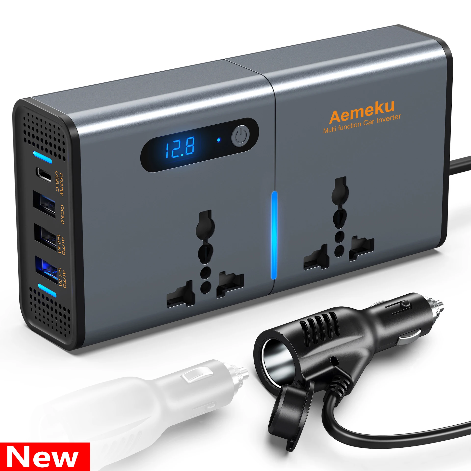 

NEW 200W Car Inverter 12V DC To 110V AC Power Converter LED Display 4 USB Port Pure Sine Wave Fast Charging Car Inverter Charger