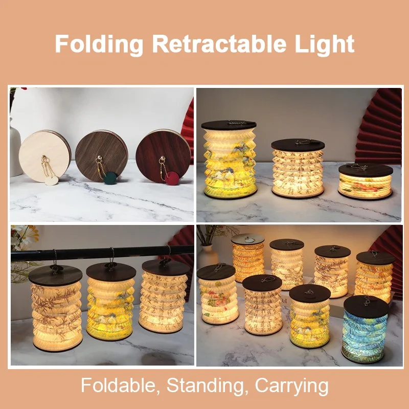 Night Light USB Portable Foldable Book Lamp Creative Gift For Bedroom Study Room Japanese-Style Lantern Decoration Night Light