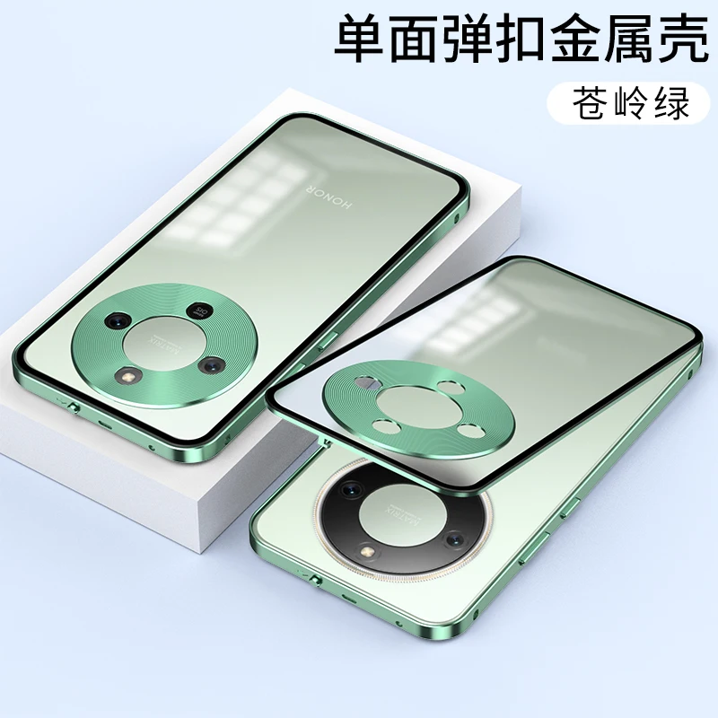 Premium Alloy Metal Lens Protection Phone Case with Transparent Tempered Glass and Shockproof Back Cover