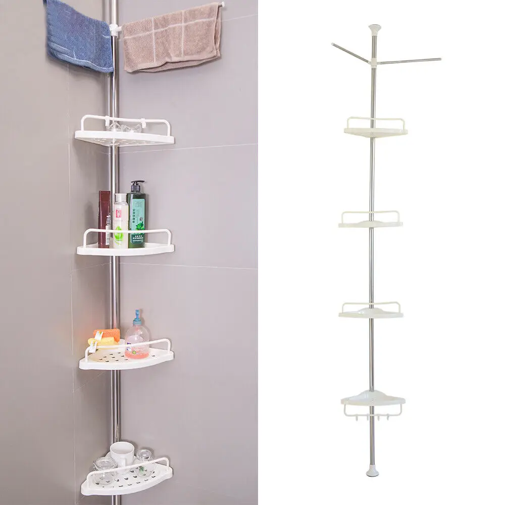 Corner Shower Caddy Tension Pole, Bathroom Organizer Stand Pole with 4  Plastic Baskets, for Bathtub Shampoo Accessories Storage Rake Freestanding,  54