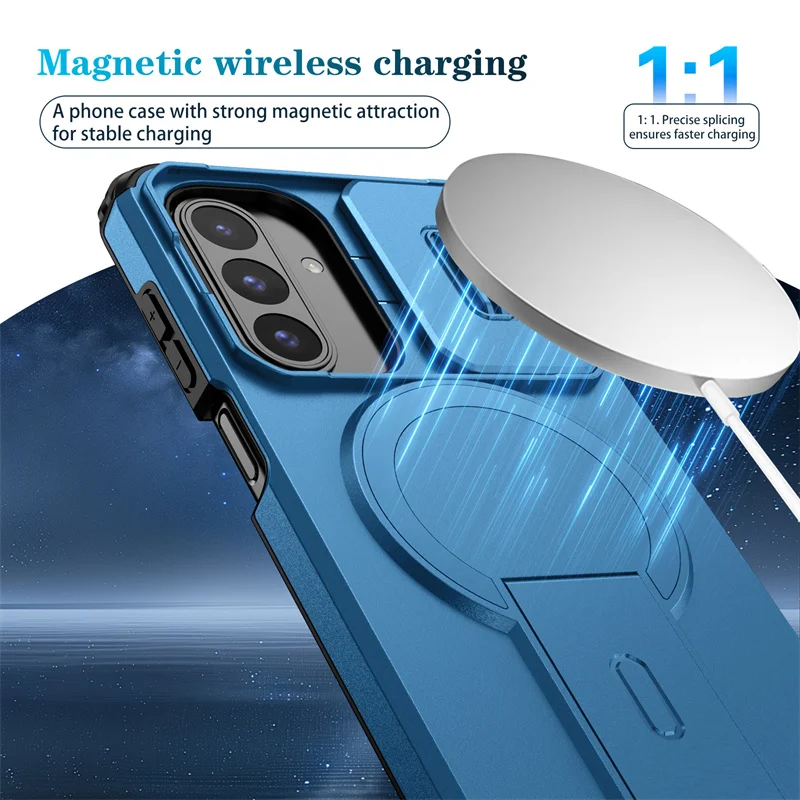 Armor Shockproof Magnetic Wireless Charging Case with Foldable Stand