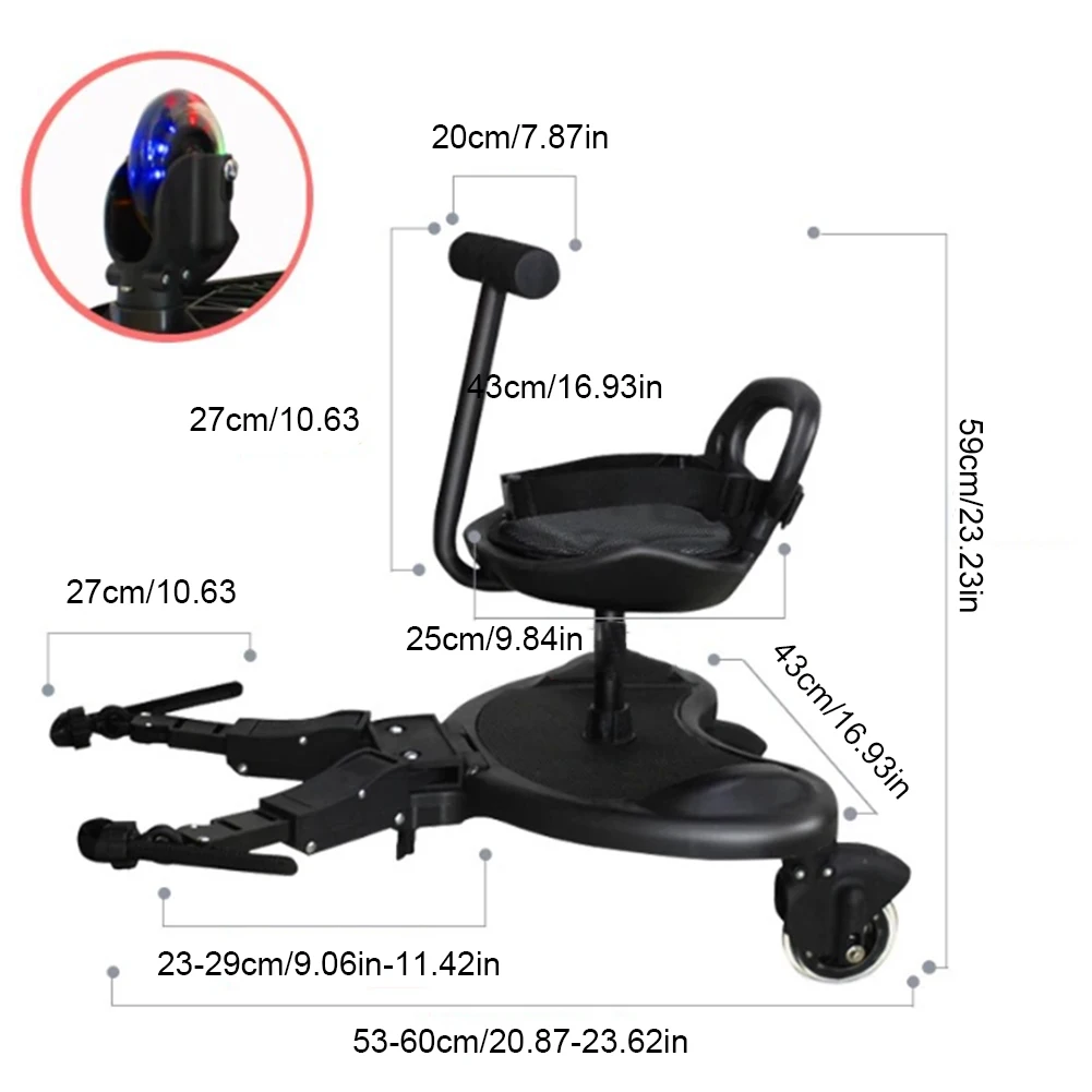 Universal Baby Stroller Pedal Adapter 360&deg; Rotation Wheel Height Adjustable Load-bearing up to 25KG Baby Assisted Stand Stroller