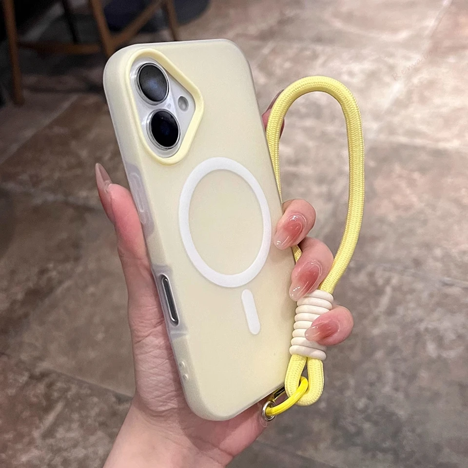 Magnetic Wrist Strap Phone Case with Lanyard - Matte Protector & Wireless Charging Compatible