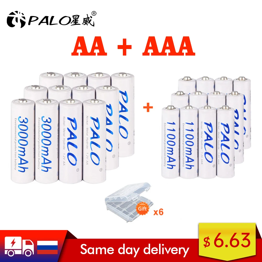 Palo 4-32 Pezzi Batteria Ricaricabile Aa E Aaa 1.2V Ni-Mh 2A Aa 3000Mah / 3A Aaa 1100Mah Batterie Batterie Aa Aaa