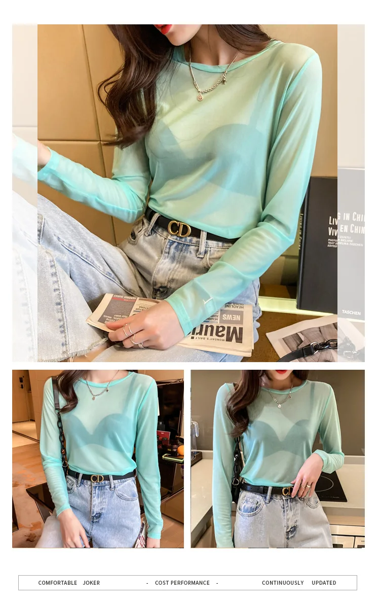 Zjaiss 2026 Frühling Sommer Neues Vielseitiges O-Neck Damen T-Shirt aus Eisseide, Transparentes Langarm-Sonnenschutz-Oberteil, Basis-Shirt – Detail 20