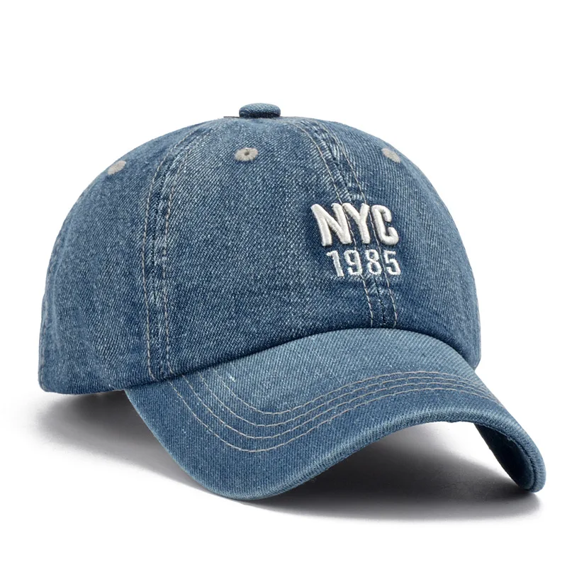 NYC 1985 Embroidery Denim Snapback Baseball Caps Adjustable Outdoor Casual Adult Wash Sports Golf Sun Hats