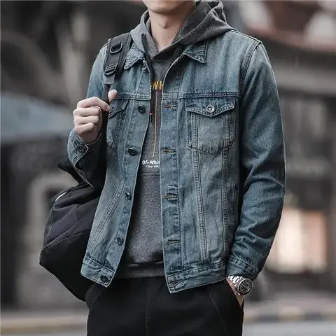 Abrigo vaquero coreano para hombre, chaqueta vaquera con botones, holgado, de alta calidad, informal, Y2k, nuevo, entrega rápida, original, bajo costo, una pieza