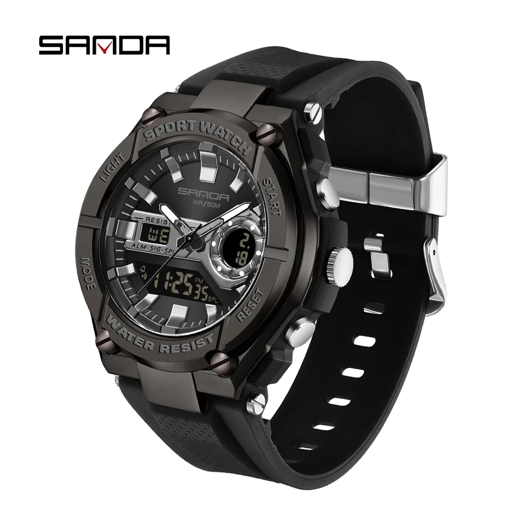 

SANDA 2023 New Men's Watches 50M Waterproof Quartz Wristwatch Sport Military LED Digital Watch for Male Relogios Masculino 3123