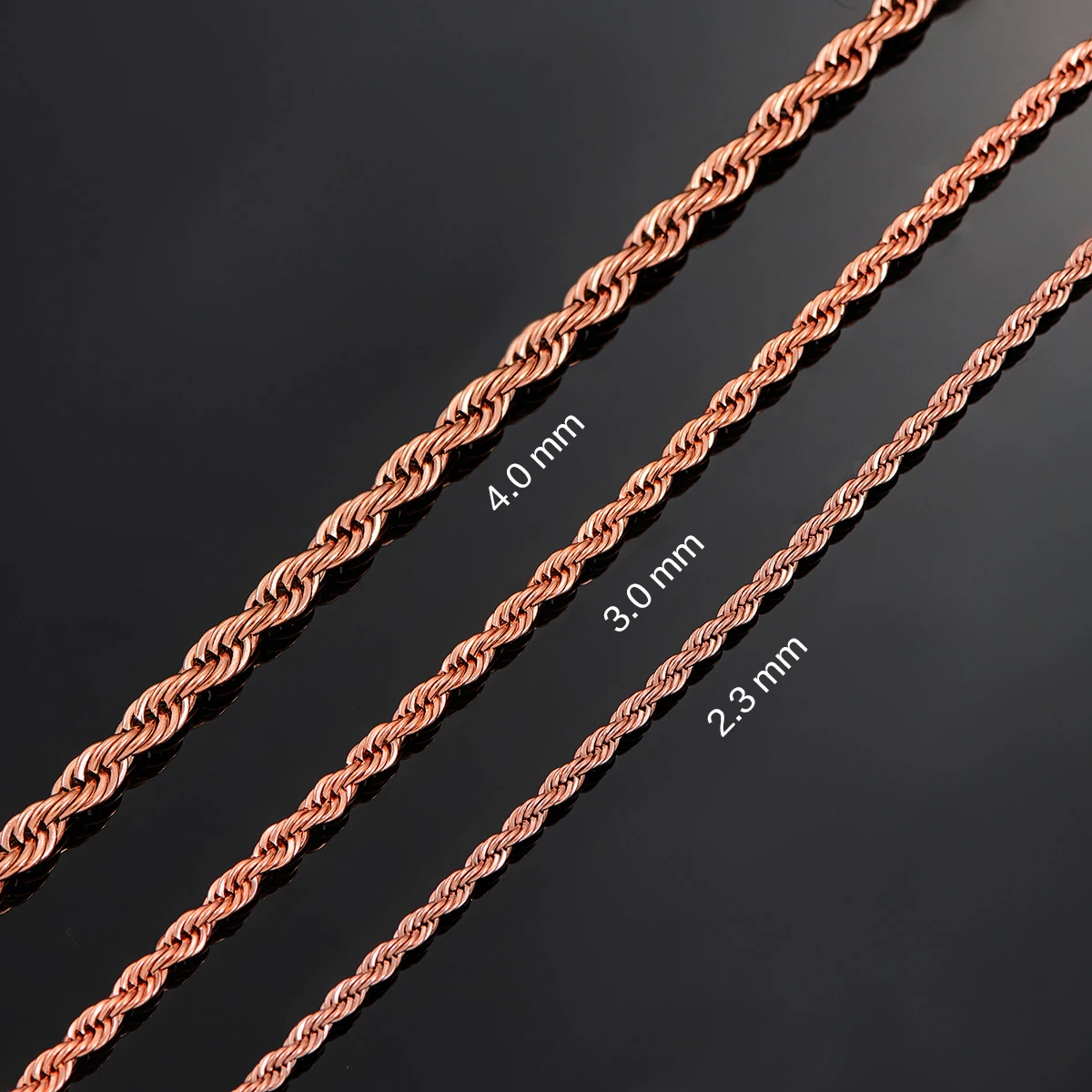 Stainless Steel Twisted Rope Necklaces Rose Gold 2.3mm/3mm/4mm 16 to 30 Inches stainless steel necklace rose gold necklace rose gold necklaces metal necklace